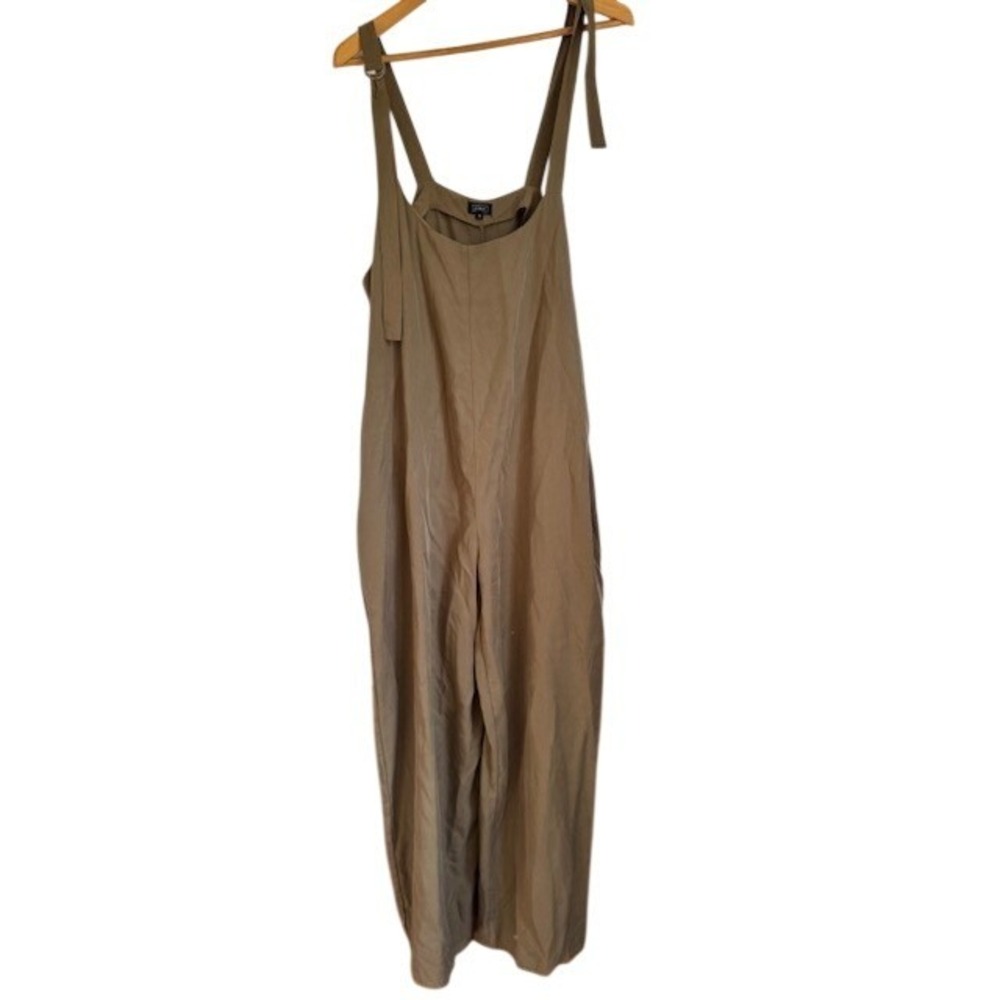 Lira Clothing Womens Tan Wide Leg Jumpsuit Adjustable Tie Strap Pockets Size S